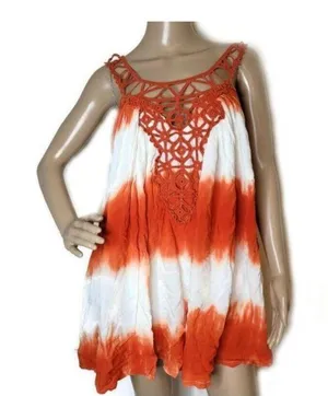 The Clothing Exchange Orange & White Tie-Dye Tank Dress With Crochet Front & Adjustable Straps small thumbnail 1