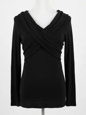 Babaton Aritzia Black Wrap Front Long Sleeve Top Size Large NWT Lyocell Wool thumbnail 1