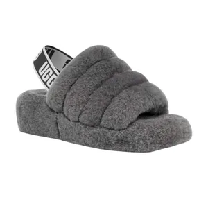 UGG Fluff Yeah Slide Fur Slippers Charcoal Grey Slingback Plush Women’s Size 11 thumbnail 11