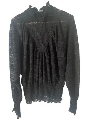 Zara Black lace high neck l/sleeve yoke top, Size M, $26, B53 thumbnail 1