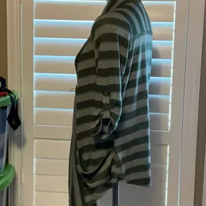 Aria Green and Gray Cardigan Sweater with Waterfall Front thumbnail 6