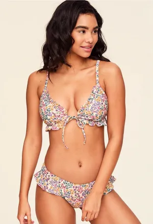 Adore Me Pink Multi Floral Ruffle Tie-Front Bikini Set thumbnail 1