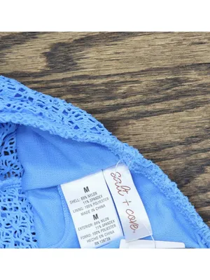 NWT Salt + Cove Crochet Ruffle-Trim Midkini Swim Top SC25089TT Capri Blue M thumbnail 6