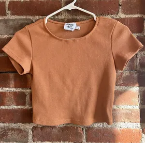 Princess Polly Terracotta Ribbed Crop Tee thumbnail 1