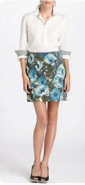 Anthropologie Postmark‎ Calabria Watercolor Floral Corduroy Skirt Size 00 thumbnail 1