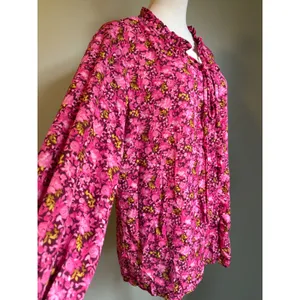 Pink Floral Tie Neck Ruffle Blouse Long Sleeve Top XL fairy boho whimsi dainty thumbnail 3
