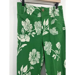 Women's Pants Marve Green Colette 30 Floral High Waist Crop Resort Kelly Bright thumbnail 4