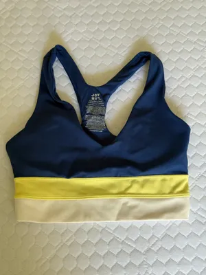 JoyLab Striped Navy and Yellow Workout Bra thumbnail 3