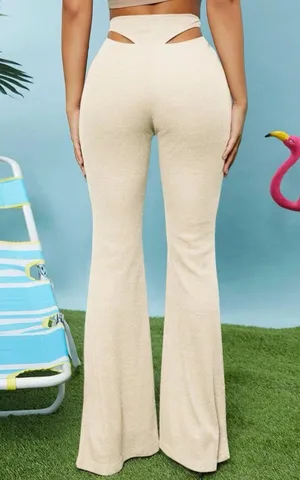 Cut Out Waist Tan Flare Pants thumbnail 1