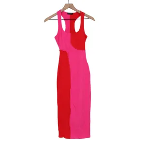 Naked Wardrobe Pink Red Colorblock Ribbed Midi Bodycon Dress M thumbnail 2