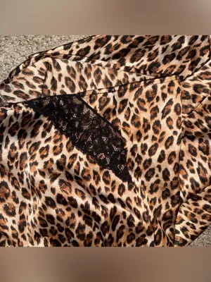 Vintage Leopard Satin Lace Trim Cami & Short Set - Y2k Pajamas Black/Leopard thumbnail 5