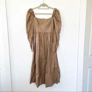 Reformation Luce Long Sleeve Midi Dress in Khaki Tan thumbnail 7