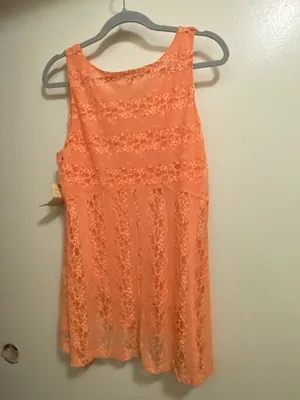 One World Womens Orange Lace Tank Top L Large 42” 44” Lined Sheer Beach NWT thumbnail 6