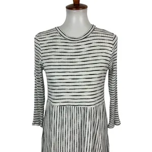 Sew In Love Dress XL Gray White Long Sleeve Boho Cottagecore Ribbed Stripe thumbnail 3