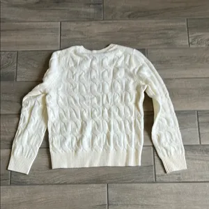 Tommy Hilfiger Cream Crewneck Cable Knit Sweater thumbnail 5