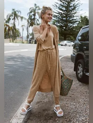 Free People Bicoastal Romper Set in Papaya Sun thumbnail 2