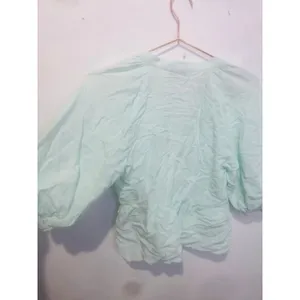 AMANDA UPRICHARD Light Blue Linen Blend Puff Sleeves Peplum Diego Top Size M thumbnail 5