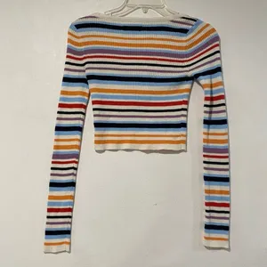 American Eagle Striped Ribbed Knit Crop Top Henley Long Sleeve XS thumbnail 3