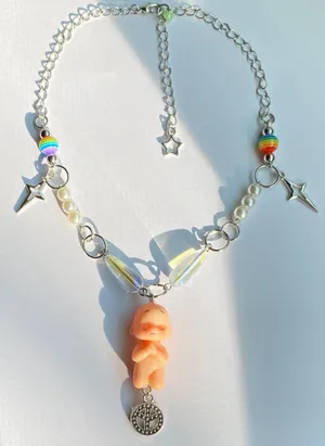 Handmade Kawaii retro y2k angel baby kewpie doll “LOVE&PEACE”🕊🌈✌️unisex necklace👼 thumbnail 1