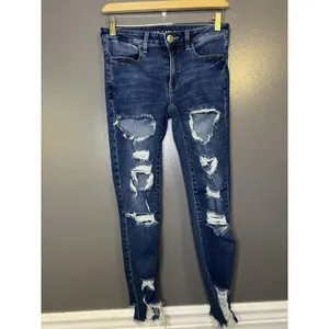 American Eagle Outfitters Jeans Womens 6 Medium Wash Jegging Crop Distressed thumbnail 2