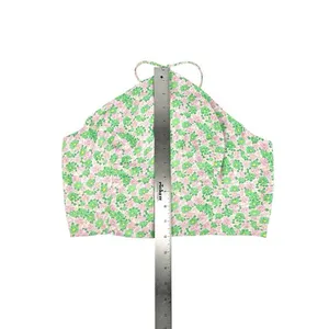 Zara Pink Green Floral Satin Halter‎ Spaghetti Strap Crop Top Size Small thumbnail 3