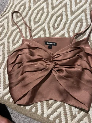 Express Women's Satin Twist-Front Crop Top - Brown thumbnail 4