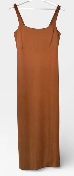 Good American Rust Brown 90s Tank Midi Dress Double Lined Slimming Size 2 thumbnail 1