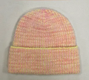 Free People Pink & Yellow Striped Knit Cuff Beanie thumbnail 1