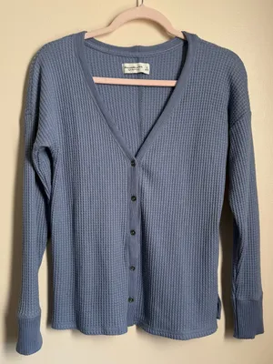 Abercrombie & Fitch Light Blue Waffle Knit Cardigan Size Small thumbnail 1