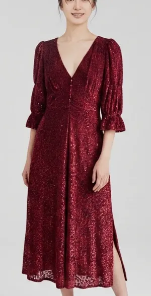 Betsey Johnson Size-XL Midi Dress Burgundy Red Velvet Leopard Print thumbnail 1