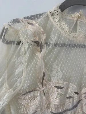 Free People Swan Lace Long Sleeve Beaded Boho Asymmetrical Hem Mini Dress S thumbnail 4