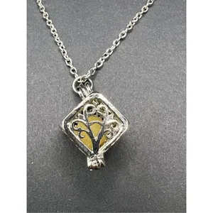 Silver Tone Tree Cage Box Glow in the Dark Necklace thumbnail 4