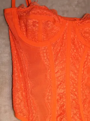 Out From Under Urban Outfitters Lace Corset Bustier Top Orange Neon Size S thumbnail 4