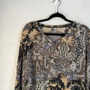 Y2k‎ Blue Brown Paisley Print 3/4 Sleeve Top Blouse Shirt M Western Boho Grunge thumbnail 2