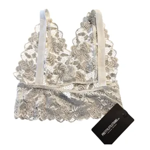 PrettyLittleThing White Lace Bralet Women US 8 Boho Coquette Floral Scalloped thumbnail 2