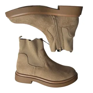 No Boundaries Brown Taupe Knit Chelsea Ankle Boots Chunky Lug Sole Size 8 NWT thumbnail 3