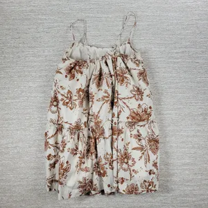 Abercrombie & Fitch Babydoll Cami Top Womens M White Brown Floral Tiered Tunic thumbnail 8