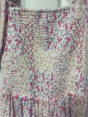 Japna White Smocked Top with Pink Floral Accents thumbnail 2