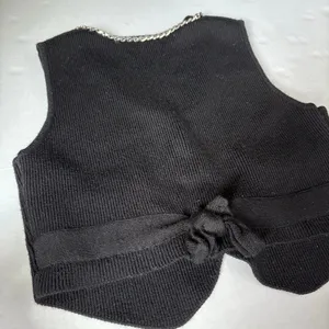 Zara 100% wool chain link neckline knit waist coat vest black XS thumbnail 4