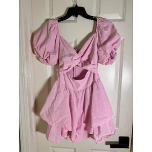 Altar'd State Clair Pink Puff Sleeve Tiered Cutout Romper Dress Womens‎ Medium thumbnail 2