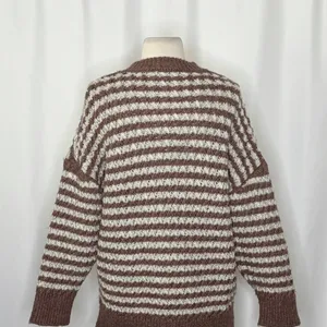 ZARA Wool Chunky Knit Oversized Sweater Brown Grey Stripes‎ Pullover Knit Small thumbnail 11