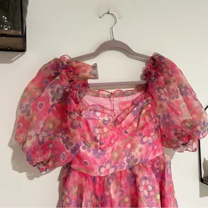Sugar Thrillz‎ Growin’ Pretty Maxi Dress Sweetheart Neck Sheer Puff Sleeve XS thumbnail 3