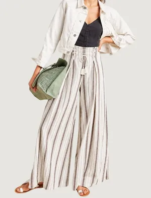 Anthropologie Chiara Corseted Wide Leg Pants Brown Motif Size 0 Linen Cotton thumbnail 1