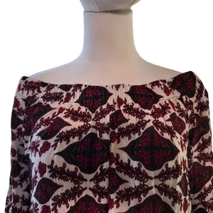 Hint of Blush Crop Top SZ LG Bare Shoulders 3/4 Bell Sleeve Black Red Boho Chic thumbnail 3