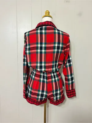 Victoria’s Secret Elsa Plaid Flannel Sleep Romper Red Tartan XS thumbnail 9