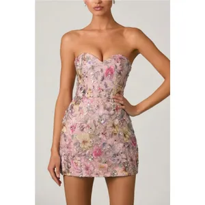 Oh Polly Galia Embellished Convertible Lace-Up Gown Dress Floral Pink size 6 New thumbnail 4