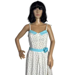 Vintage 1960s White Blue Floral Prairie Maxi Dress XS/S Talon Zip Circular thumbnail 4