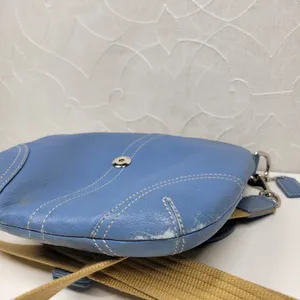 Coach Crossbody Saddle Bag Purse Womens Blue Leather Buckle Flap Soho thumbnail 16