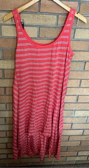 MNY MARC NEW YORK Coral Gray Striped Sleeveless Casual Performance Dress Size XL thumbnail 1