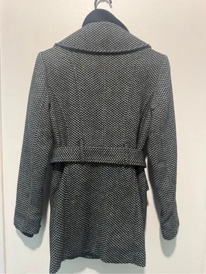 Guess Woven Black & White Belted Trench Coat Jacket thumbnail 3